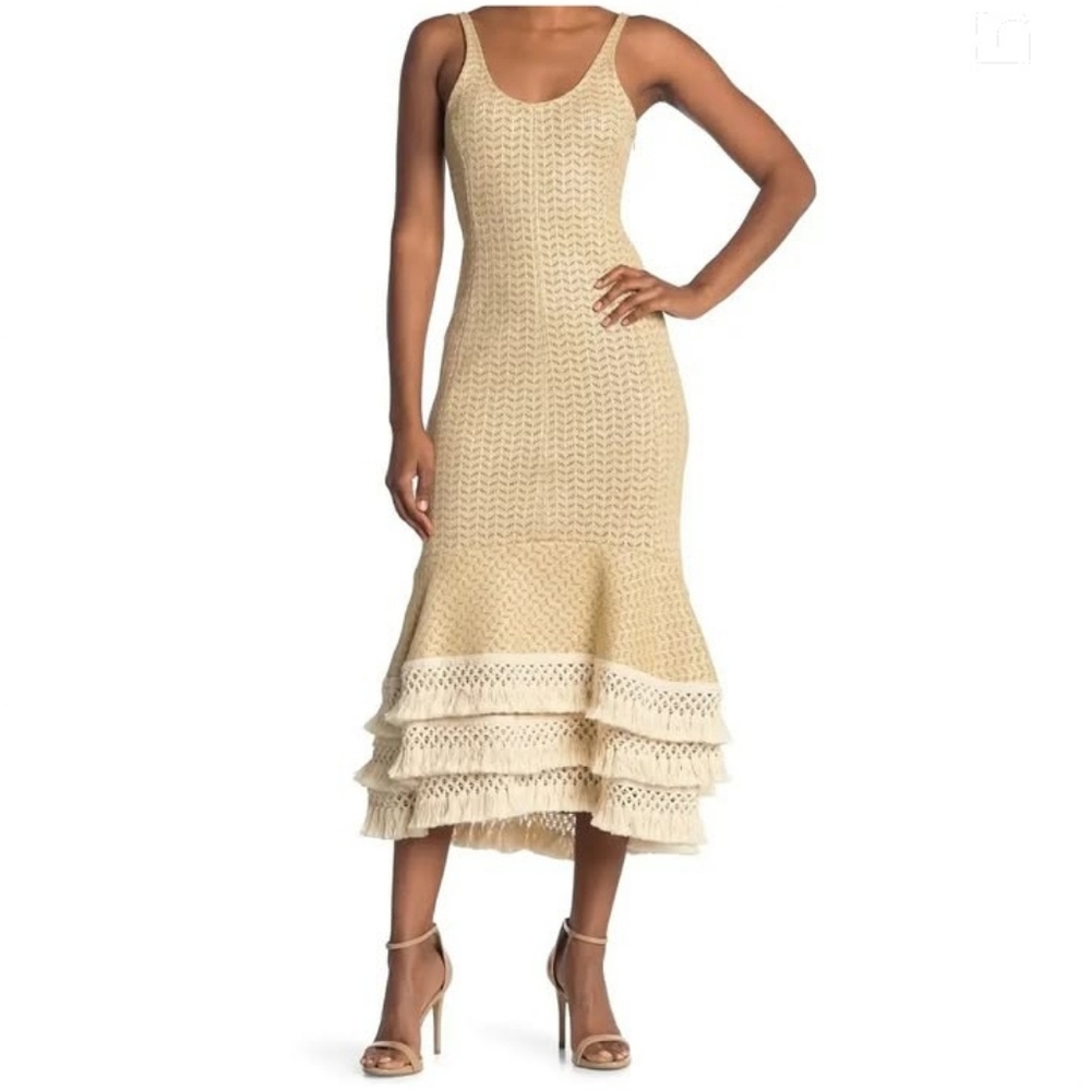 🧵3.1 Phillip Lim Crotchet Knit Fringe Trim Tank Dress Spring Resort Size 10